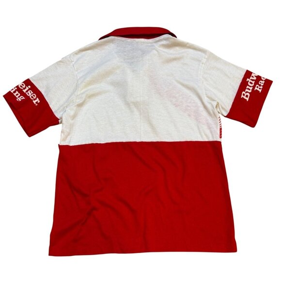 Vintage 80s Budweiser Racing Red & White Polo Shirt Size L USA - Picture 6 of 7